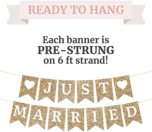 Pre-Strung Gold Glitter Just Married Banner