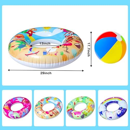 Parentswell 6PCS Big Pool Floats Tubes with Swim Rings and Beach Balls