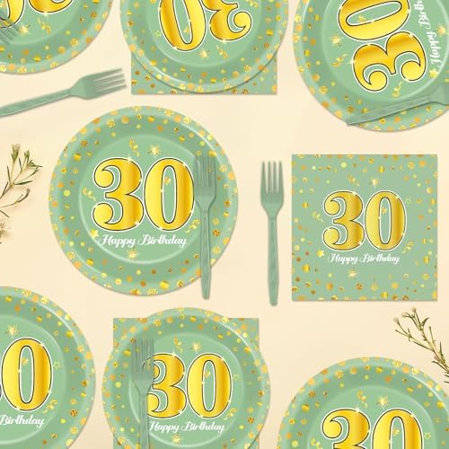 CHUNNIN 96Pcs 30th Birthday Plates Napkins Set for 24 Guests