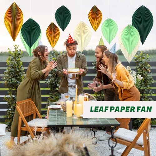 ADLKGG Green Gold Hanging Paper Leaves Wall Decor 12pcs