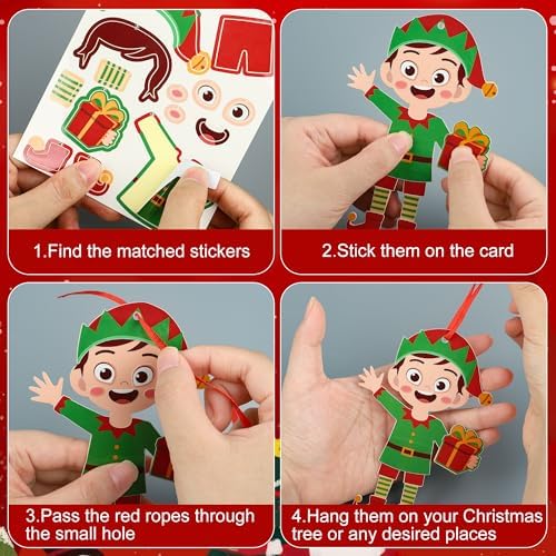 64 Pcs Christmas Ornament DIY Craft Kit with Stickers and Cutouts
