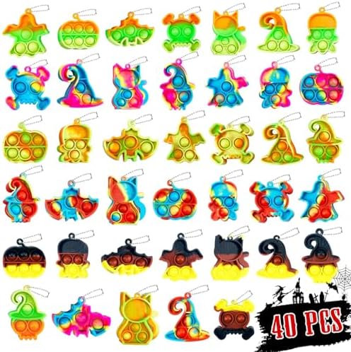 40 Pcs Halloween Pop Keychain Fidget Toy Pack