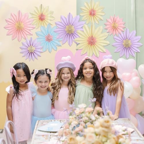 Homarkable 9PCS Pastel Paper Flower Fans Decorations