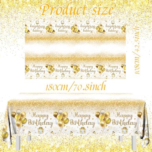 Happy Birthday Tablecloths 3pcs Gold White Party Decor
