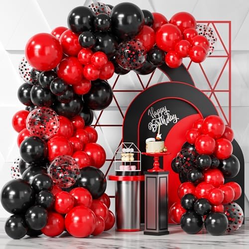 Bezente Black and Red Balloons Garland Kit 100Pcs