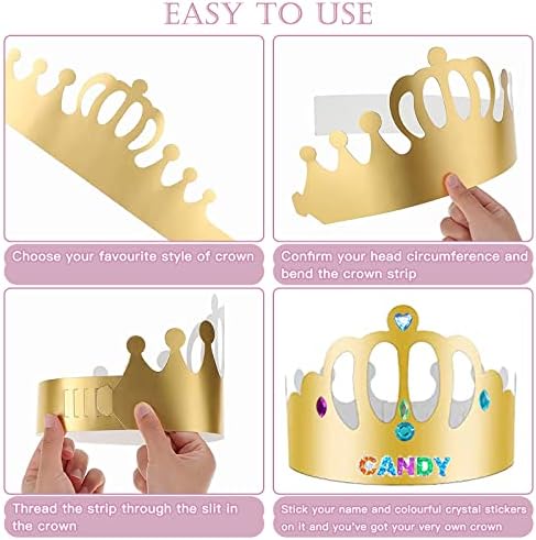 ZYNERY 47 PCS Golden Party Hats with Gem Stickers and Rhinestone Numbers