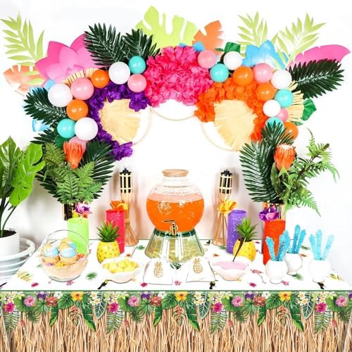 4 Pack Hawaiian Luau Grass Tablecloths for Parties