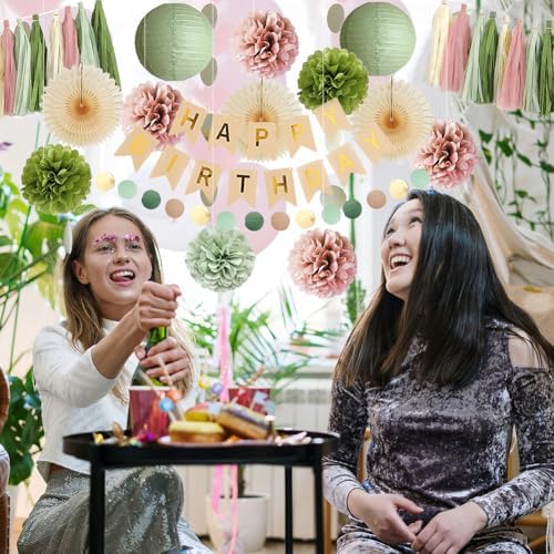 Olive Green and Pink Birthday Decorations Kit