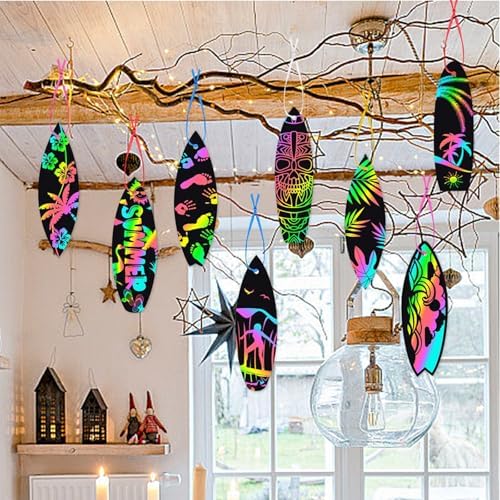 48PCS Rainbow Surfboard Scratch Art Paper for Kids