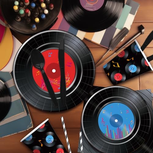 50s Rock Record Party Tableware Set for 24 Guests