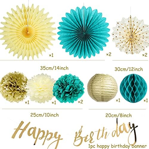 SUNBEAUTY Teal Gold Birthday Decor Set