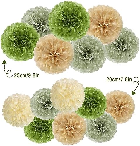 Easy Joy Olive Sage Green Pom Poms Party Decorations