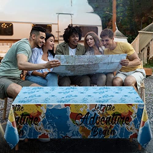 Frienda 3 Pcs Travel World Map Tablecloth Set Blue