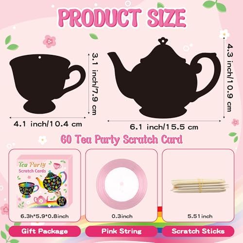 CY2SIDE Tea Party Scratch Art Cards 60PCS DIY Craft Kit