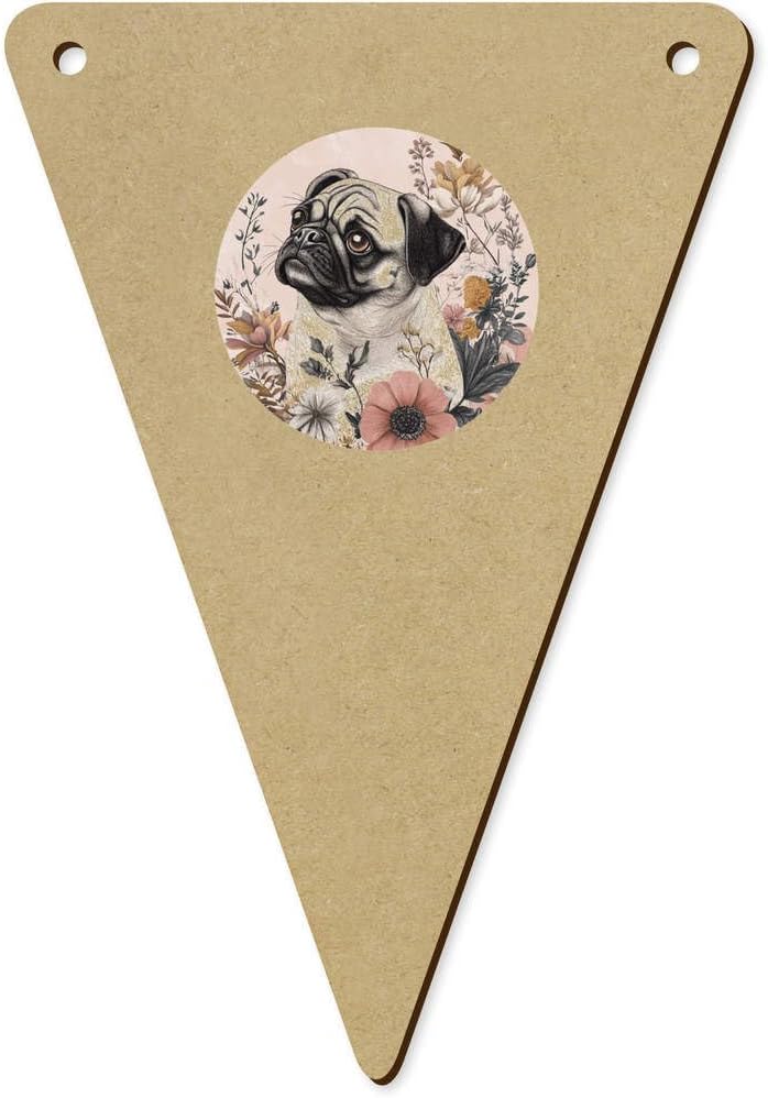 5 x 140mm Pug with Flowers Wooden Bunting Flags BN00085716