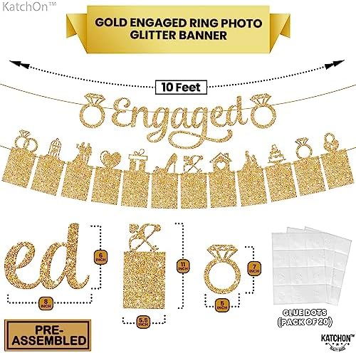 KatchOn Gold Glitter Engagement Photo Banner - 10 Feet 2 Strings No DIY