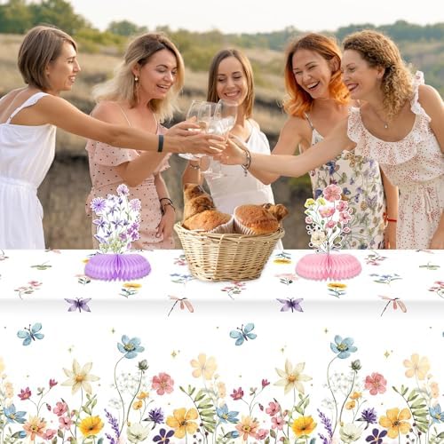 3 Piece Wildflower Tablecloths for Spring Birthday Party