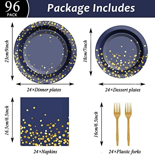96 Pcs Blue Gold Dot Party Tableware Set