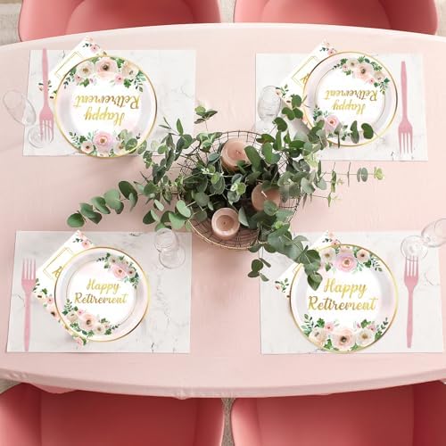 96Pcs Pink Flower Retirement Party Decorations 24 Guests
