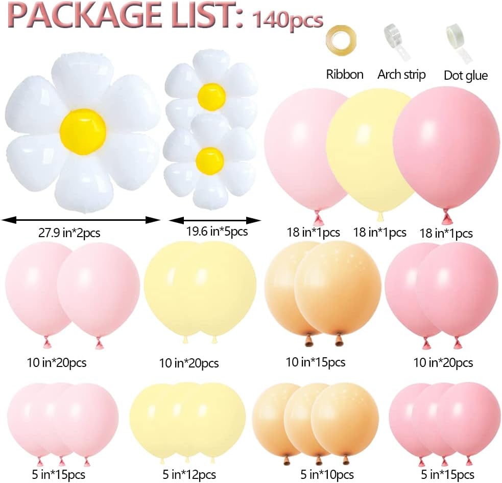 Daisy Balloon Garland Arch Kit Pastel Pink Yellow Boho Decor