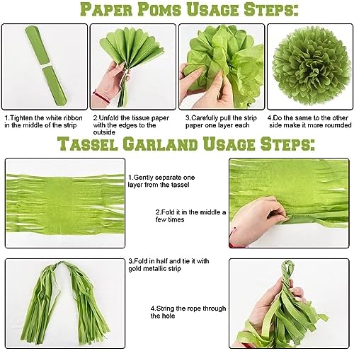 Sage Green Gold Party Decorations 45Pcs Kit