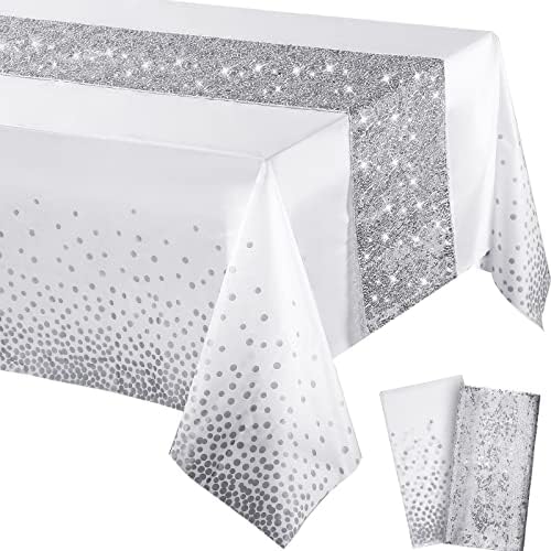 Irenare Tablecloth and Sequin Table Runner Set with Polka Dots and Glitter
