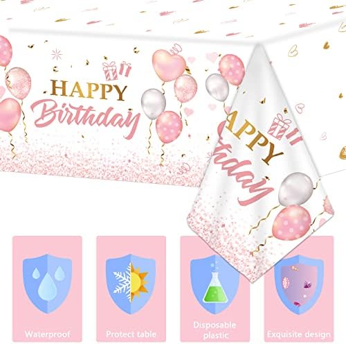 3 Pieces Pink Rose Gold Tablecloth for Birthday Parties