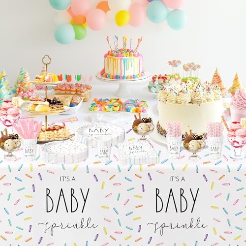 Sprinkle Baby Shower Tablecloth 3 Pack - 86x55in Rainbow Confetti Decor