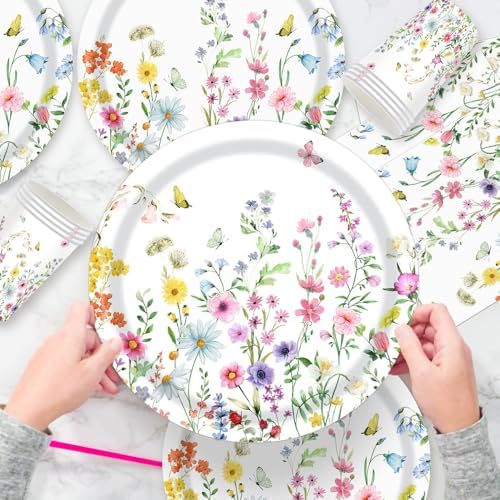40 Pcs Wildflower Plates and Napkins Party Kit