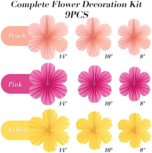 Pink Yellow Hanging Paper Flower Fans Decor Set