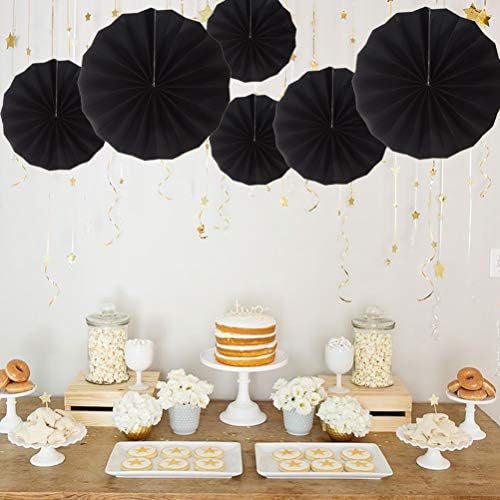 MOWO Black Paper Fans Hanging Decoration 6pc