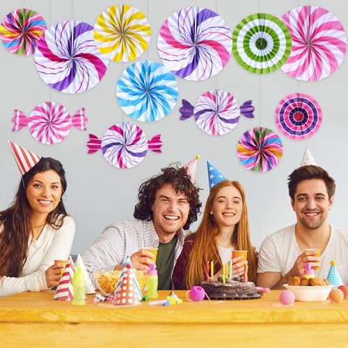 Outus 12 Pcs Candyland Themed Classroom Decor Fans