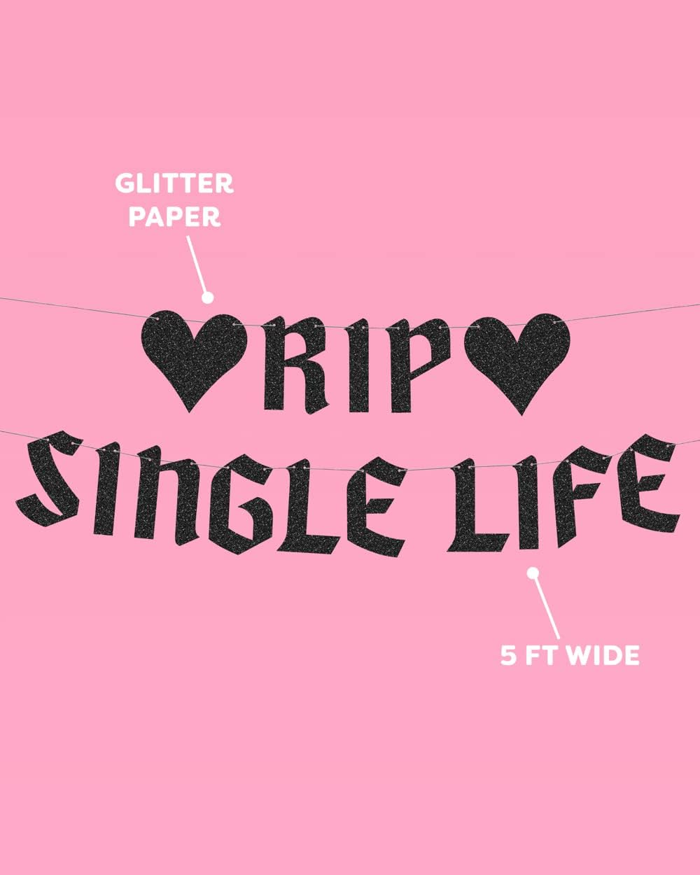 XO Fetti RIP Single Life Glitter Banner - 5 Ft Black