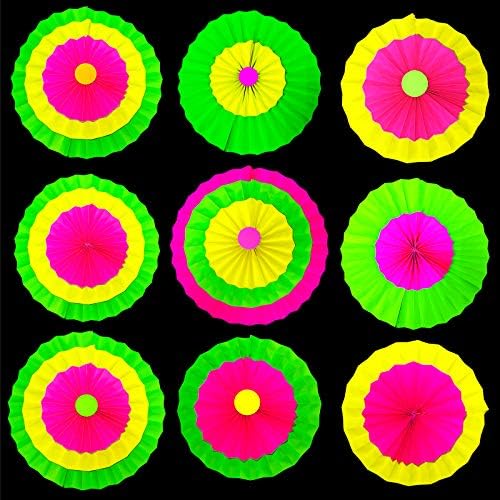 Glow Neon Paper Fans Set of 6 for Parties