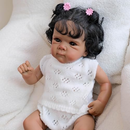 RXDOLL Realistic 18 Inch Black Baby Doll with Feeding Toy