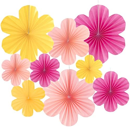 Pink Yellow Hanging Paper Flower Fans Decor Set