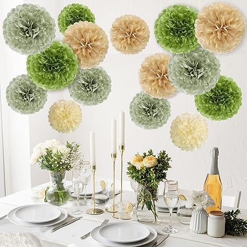 Easy Joy Olive Sage Green Pom Poms Party Decorations