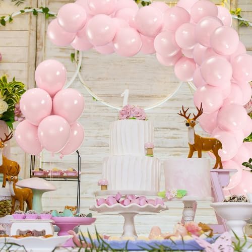 50pcs Pastel Pink Balloons with Ribbon and Glue
