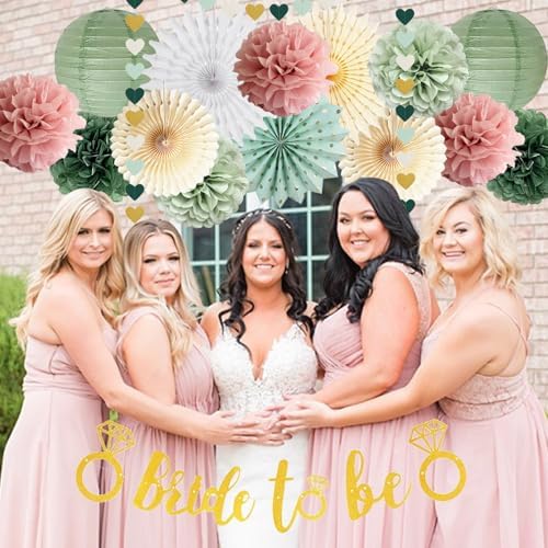 Sage Green Dusty Pink Bachelorette Decorations Set