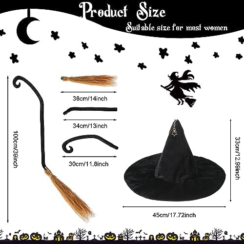Liitrsh Halloween Witch Hat and Broom Set for Women
