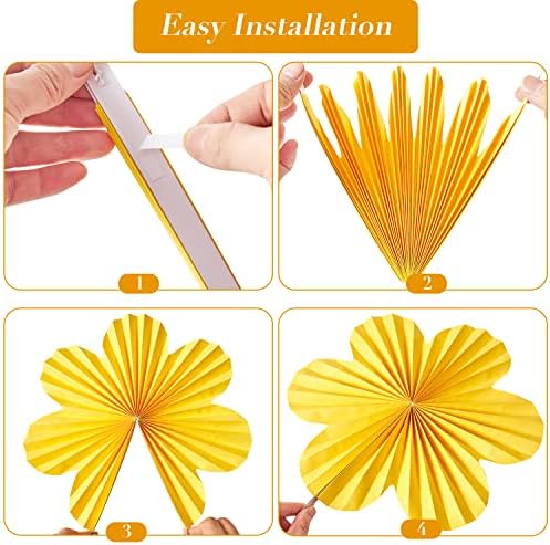 Pink Yellow Hanging Paper Flower Fans Decor Set