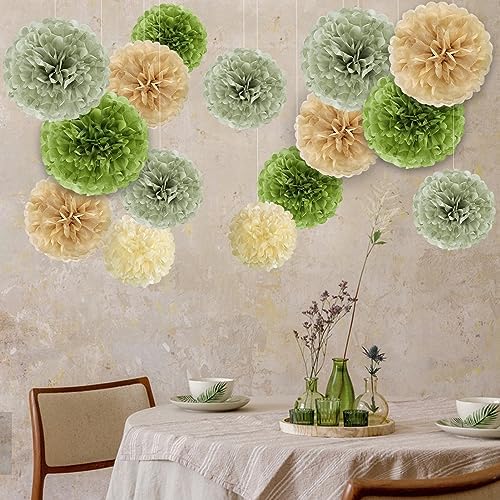 Easy Joy Olive Sage Green Pom Poms Party Decorations