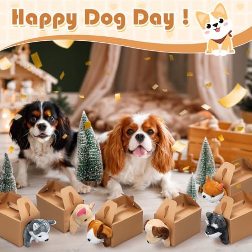 Fainne 12 Pcs Dog Party Favor Boxes with Plush Set