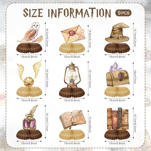 Magical Wizard Birthday Decorations 9Pcs Honeycomb Centerpieces