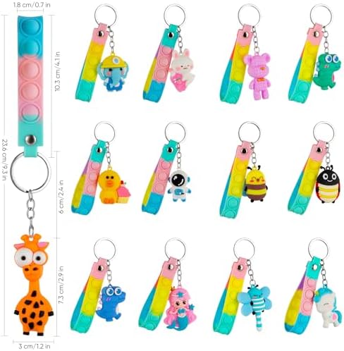 28 Pack Pop Fidget Toys with 3D Animal Keychains for Kids