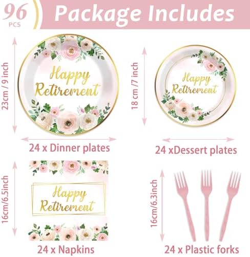 96Pcs Pink Flower Retirement Party Decorations 24 Guests