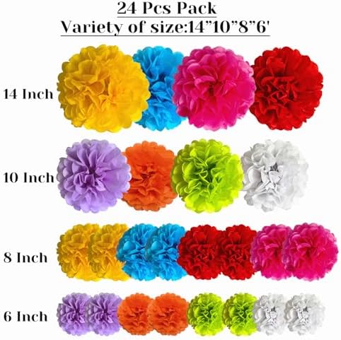 24 Packs Fiesta Decorations Tissue Paper Pom Poms Flower Set