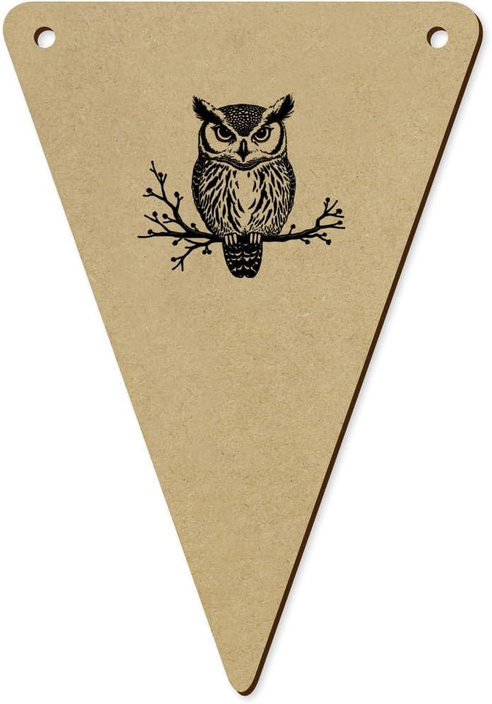 5 Owl Sitting on Branch Wooden Bunting Flags