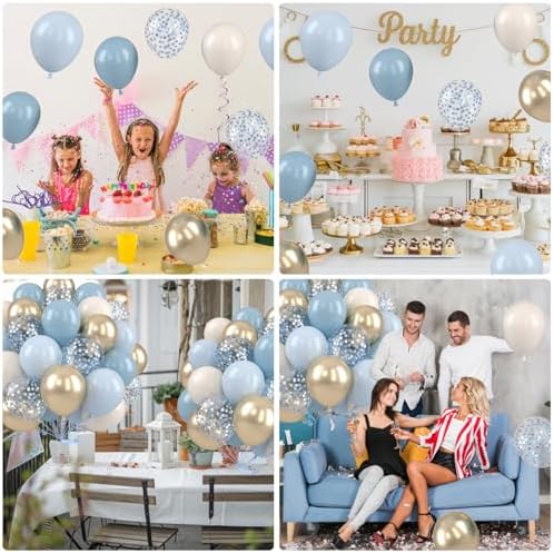 50 Pcs Blue Gold Balloons Set for Party Decorations