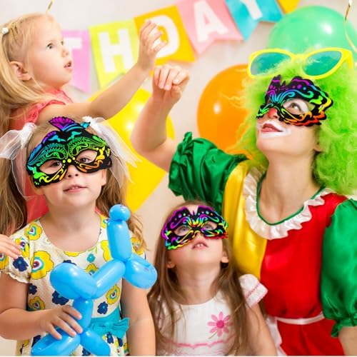 Realspring 60 Pcs Themed Scratch Paper Mask DIY Craft Kit